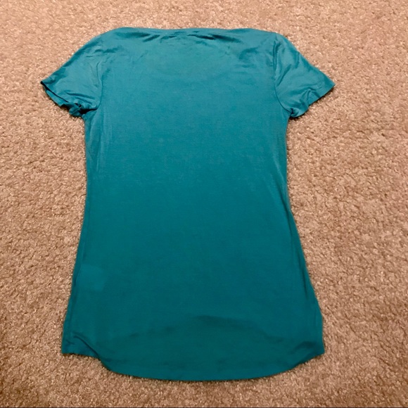Knit short sleeve tee top aqua blue, M, scoop neck - Picture 2 of 4